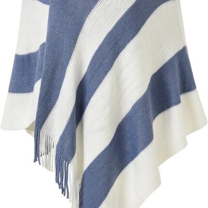 Women's Casual Striped Poncho Sweater Versatile Fringe Shawl Wrap